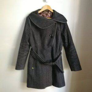 SOIA & KYO Grey Herringbone Belted Classic Coat L